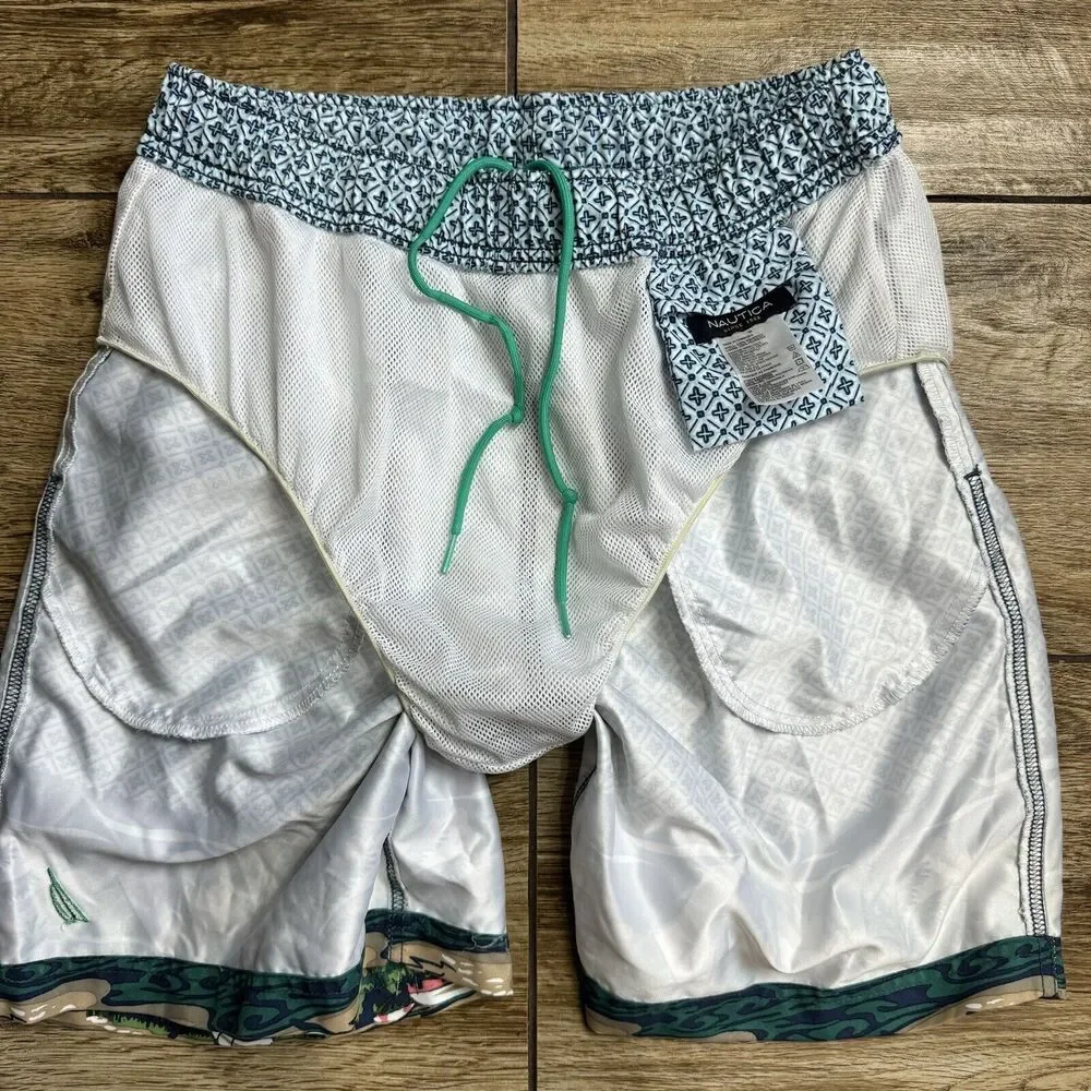 Nautica Swim Trunks Size M Multicolored Built In Brief Pockets Sailboat Print